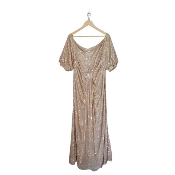 Gold Sequin Flowing 1920's Style Evening Gown Dress Size XL Waist 34 Bridesmaid - Picture 1 of 13